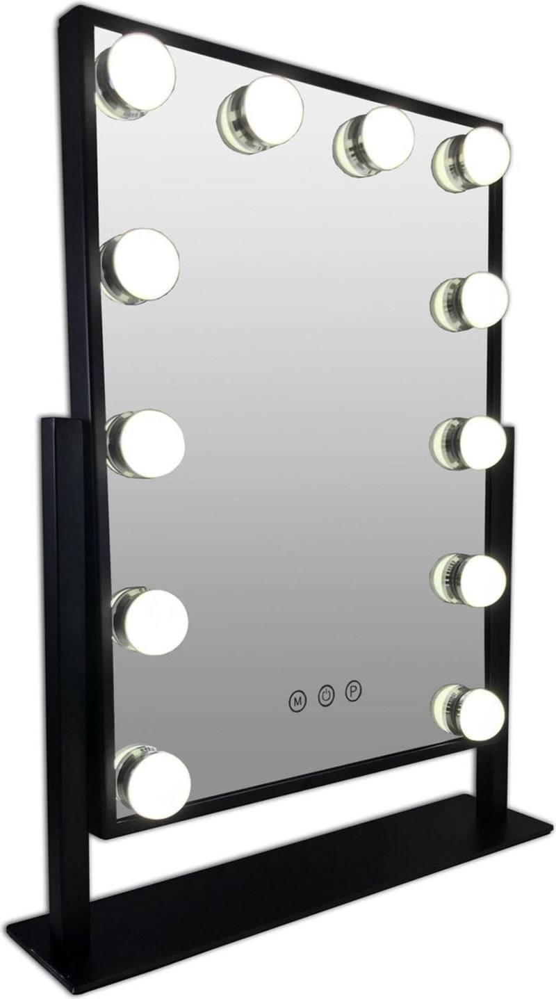 Zwarte Metalen Make-up hollywood LED spiegel, 12x dimbare LED